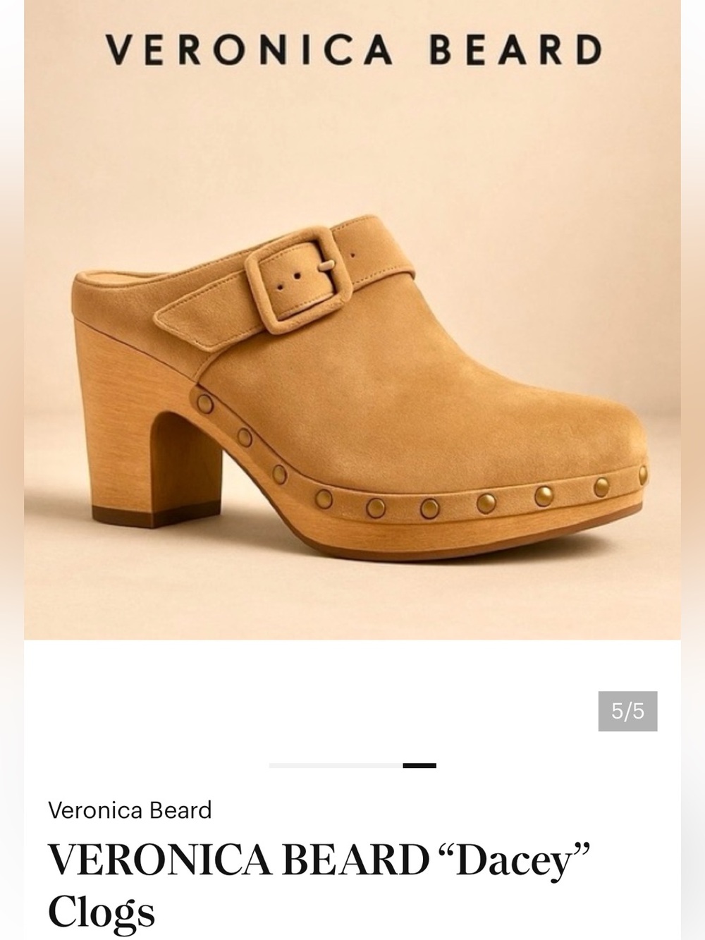 Veronica Beard "Dacey" Clogs in Sand Suede Leather, 8.5